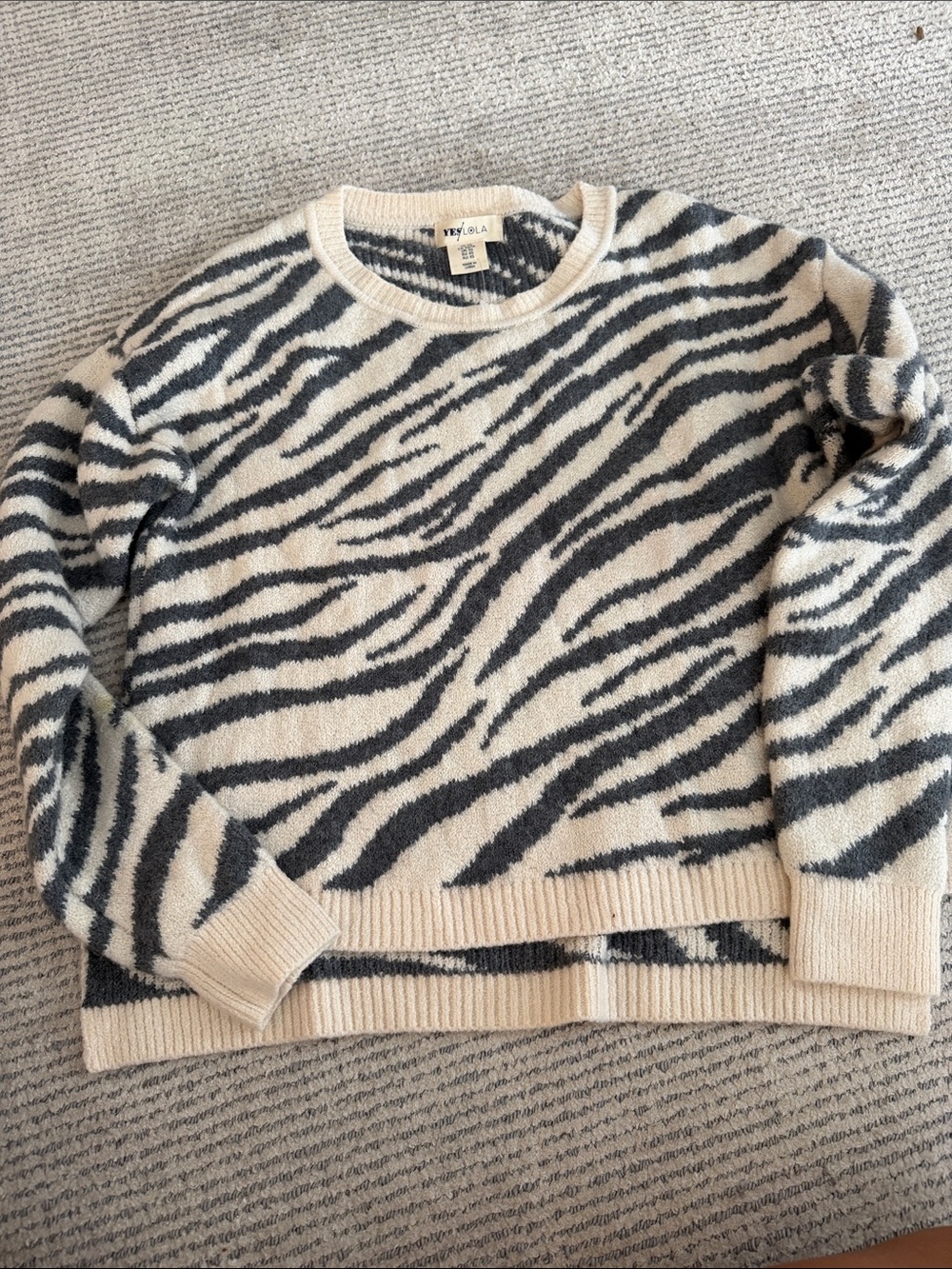 New without tags Yes Lola size xs Cream and Black Zebra Crewneck Sweater